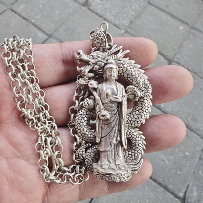 Vintage Collectible Jewelry - Silver Plated Buddha Pendant Necklace Vintage