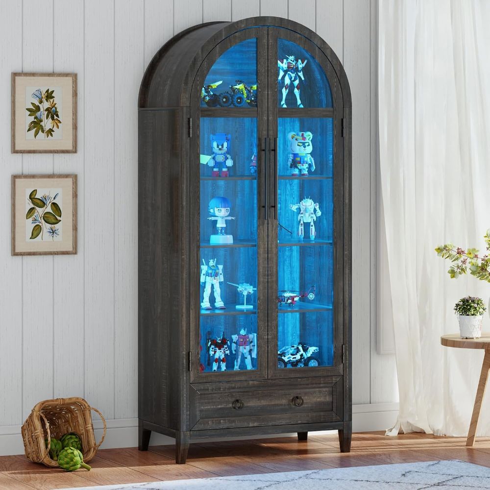 Collectible & Vintage Dolls For Halloween - 73 Arched Glass Display Cabinet with