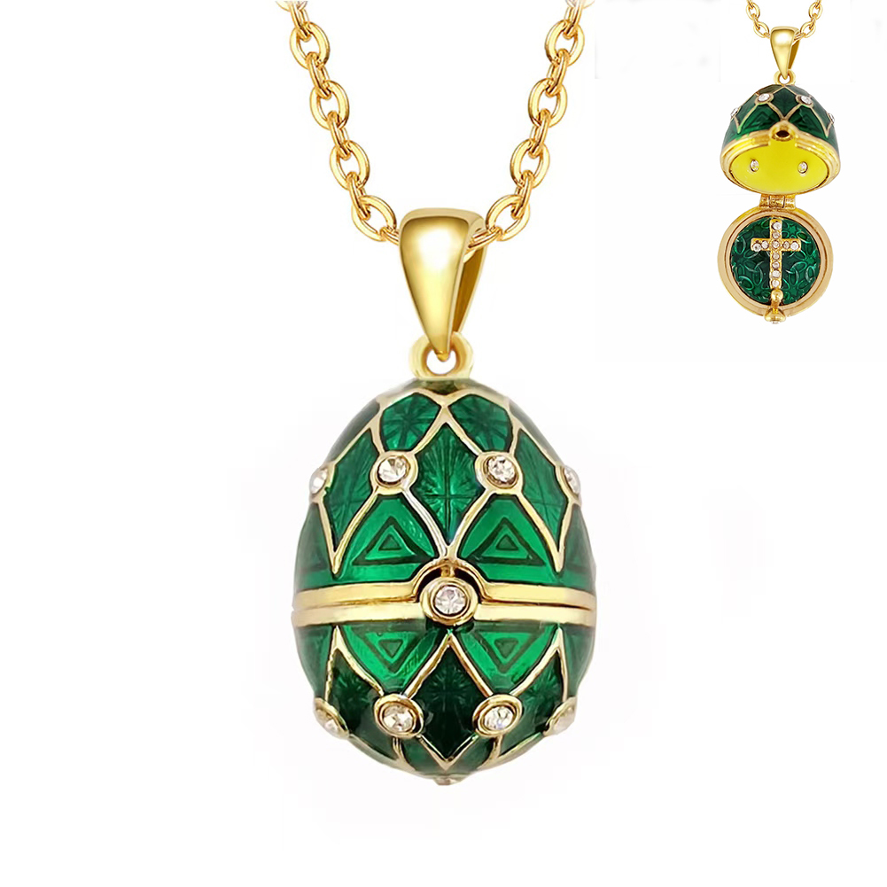 Vintage Collectible Jewelry - Enamel Faberge Easter Egg Pendant Necklace