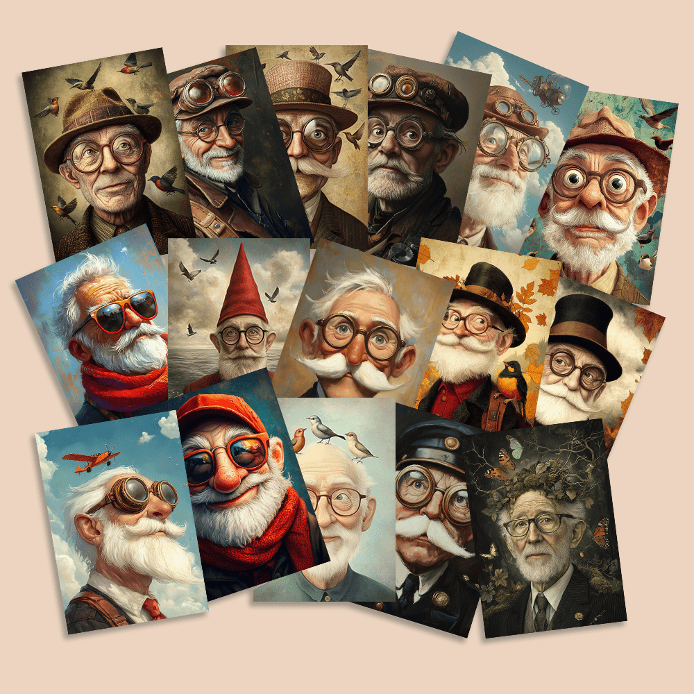Collectible Vintage Greeting Cards - 32pcs, vintage cute grandpa, postcards, decoration/greeting