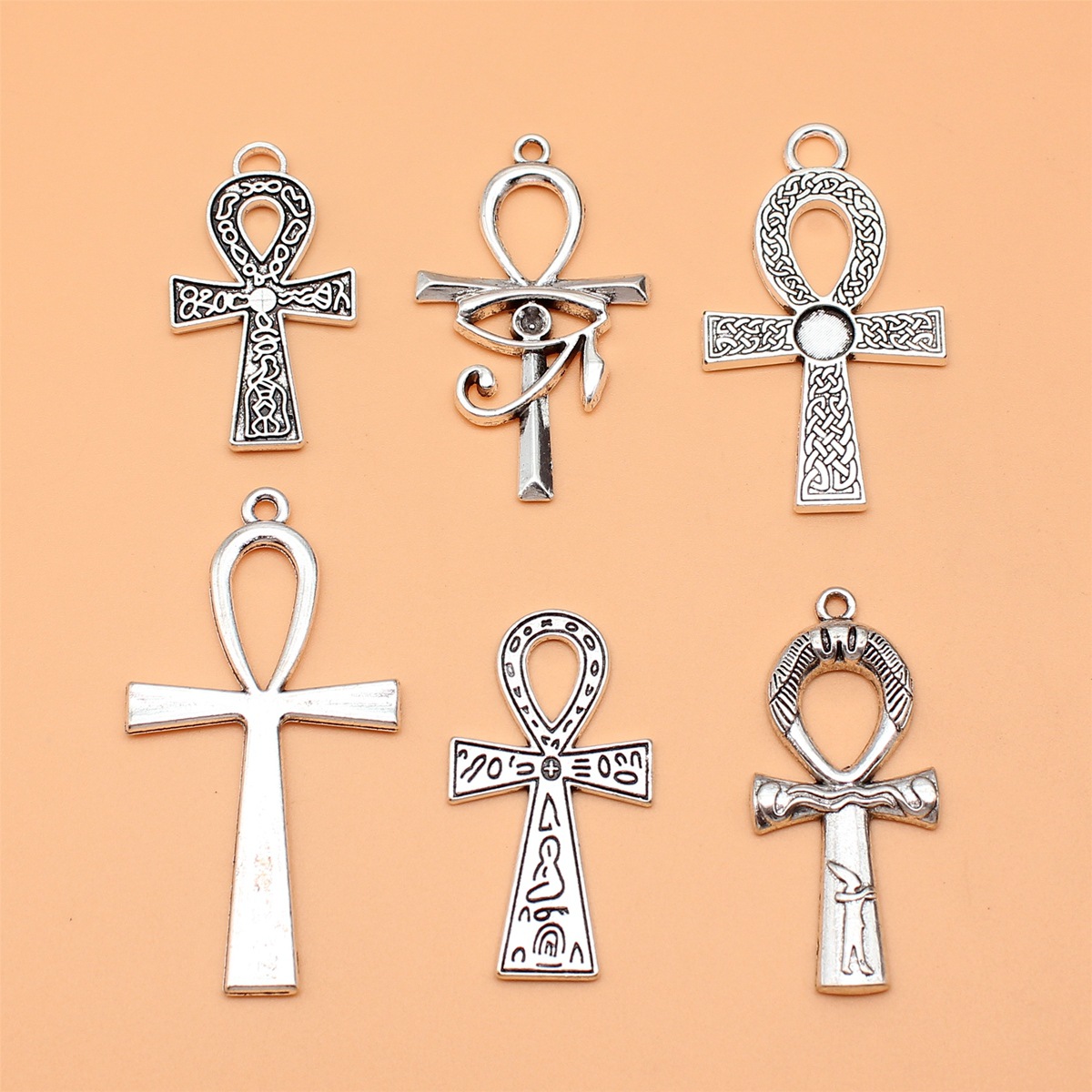 Vintage Collectible Jewelry - 6pcs Antique Silver Color Key Of