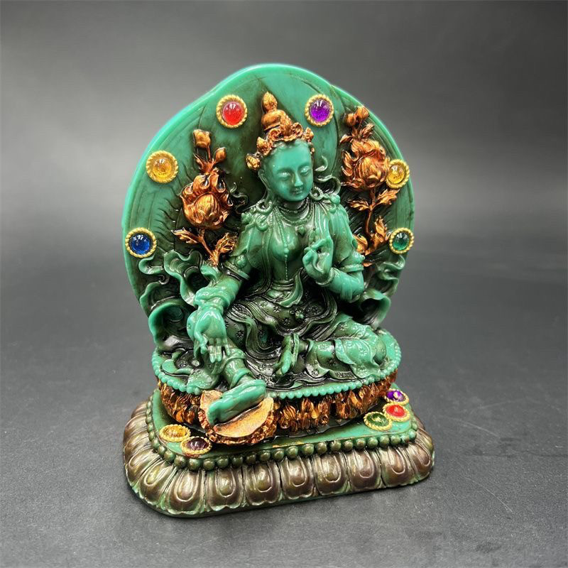 Vintage Collectible Ornaments - Tibetan Vintage Green Tara Statue Turquoise